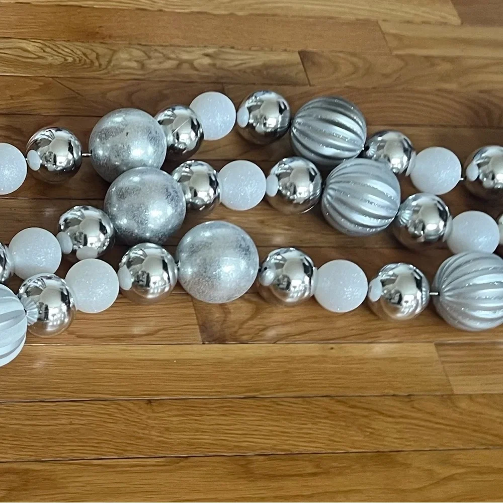 At home 6 ft winter balls silver white garland- set of 3